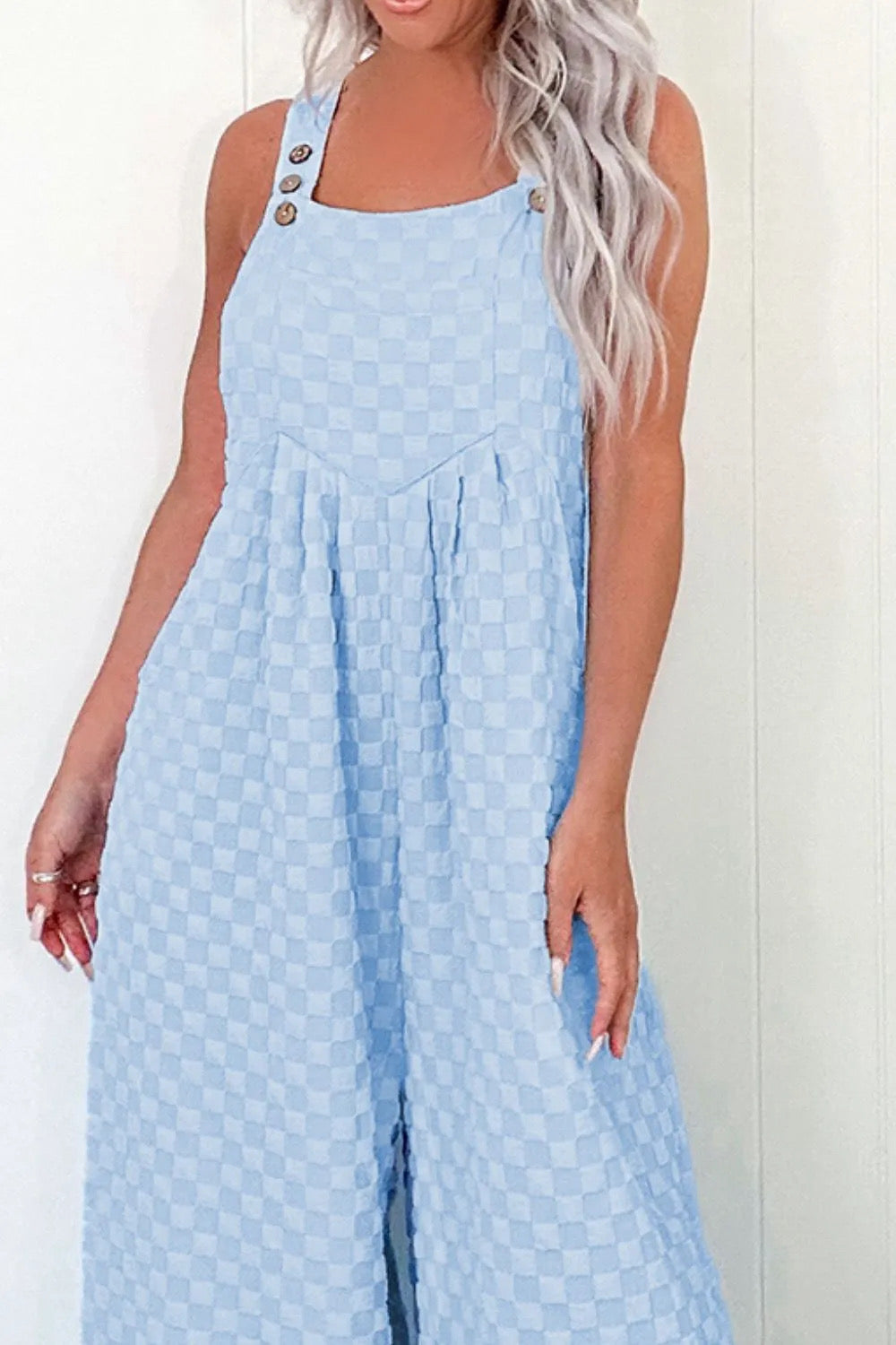 Checkered Pocket Wide Leg Overalls