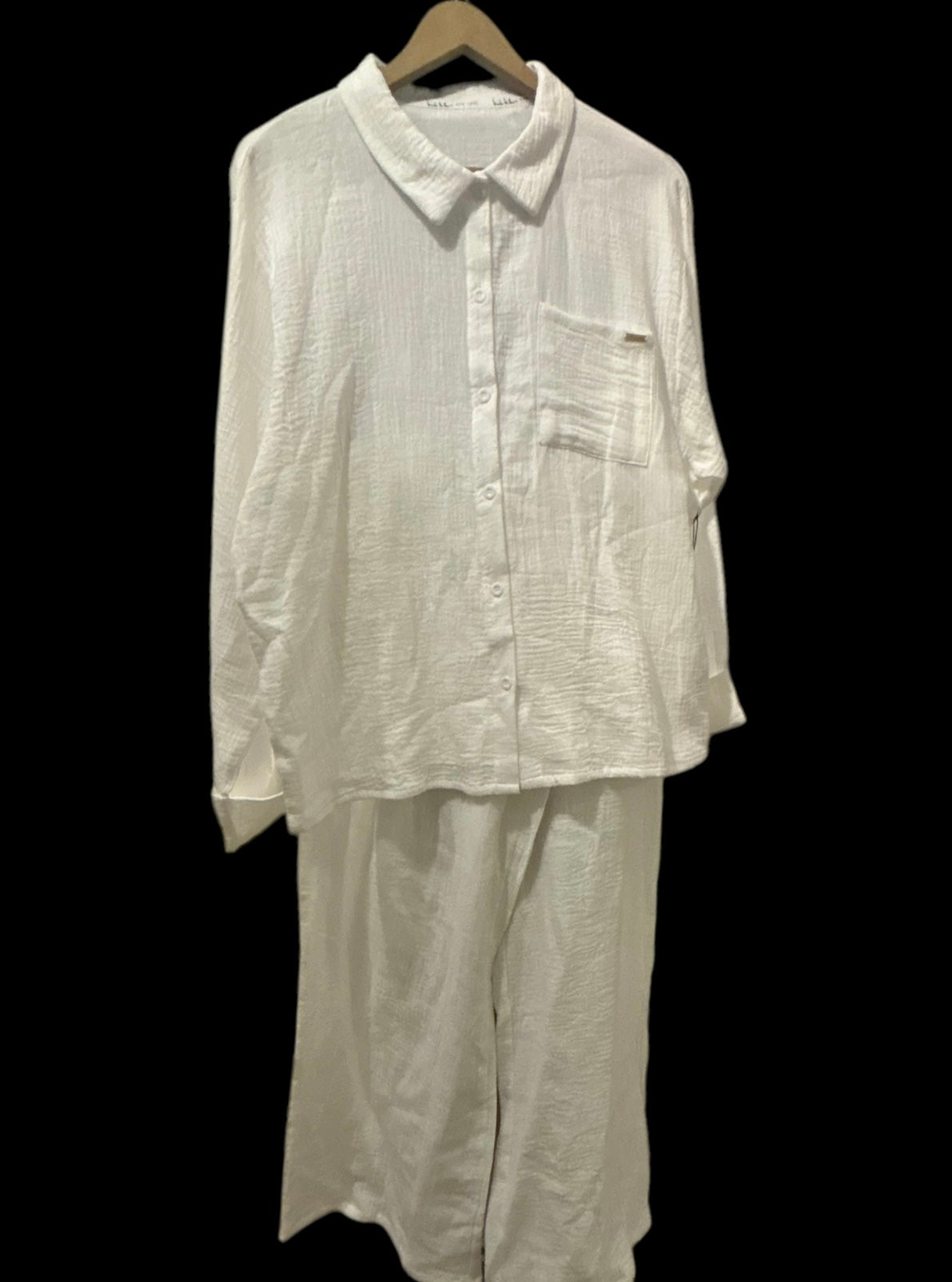 Mid Rise Wide Leg Linen Pants Set