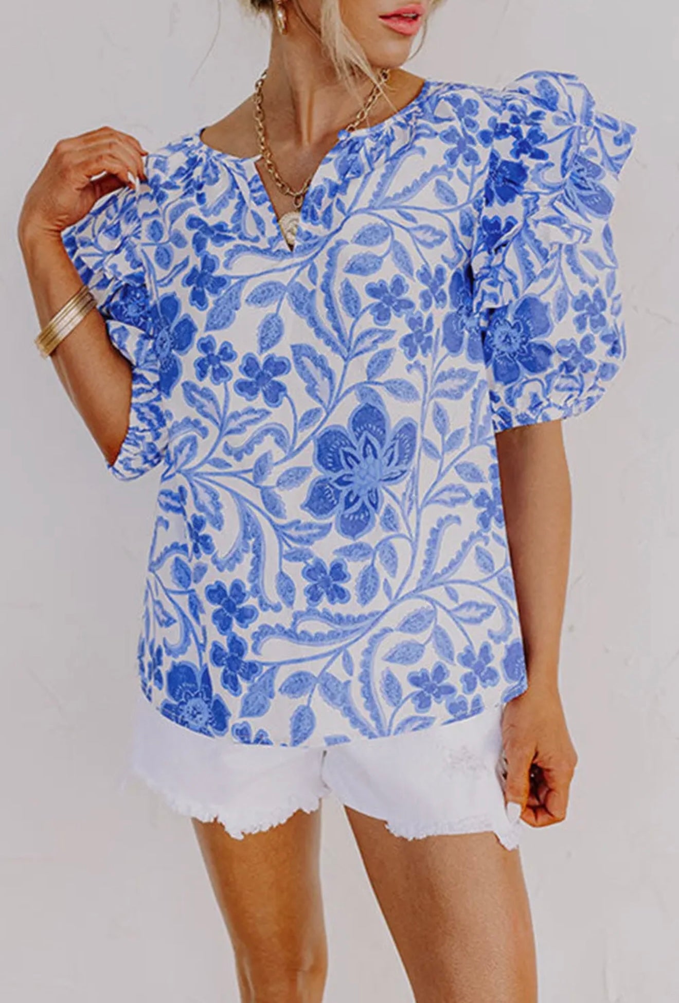 Floral Ruffled Bubble Blouse