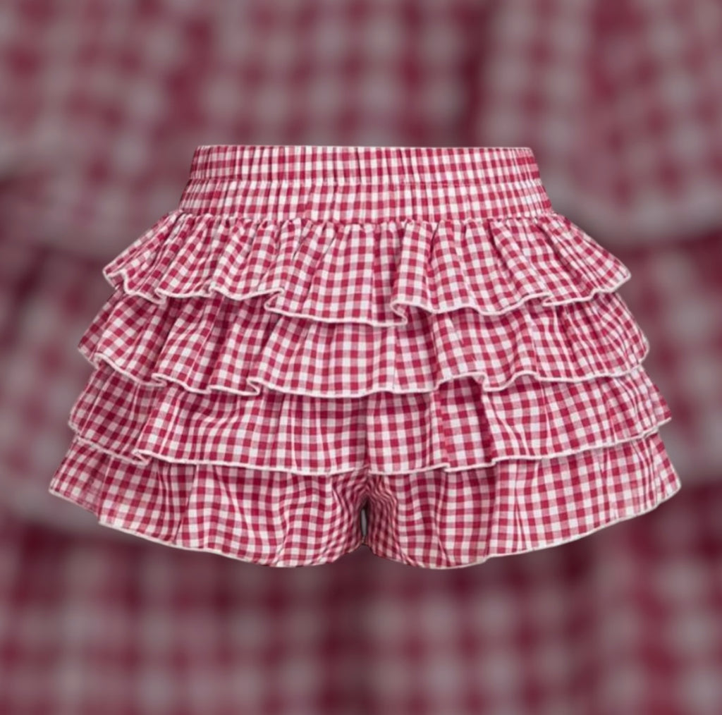 Casual Low-Waist Plaid Bodycon Ruffle Shorts