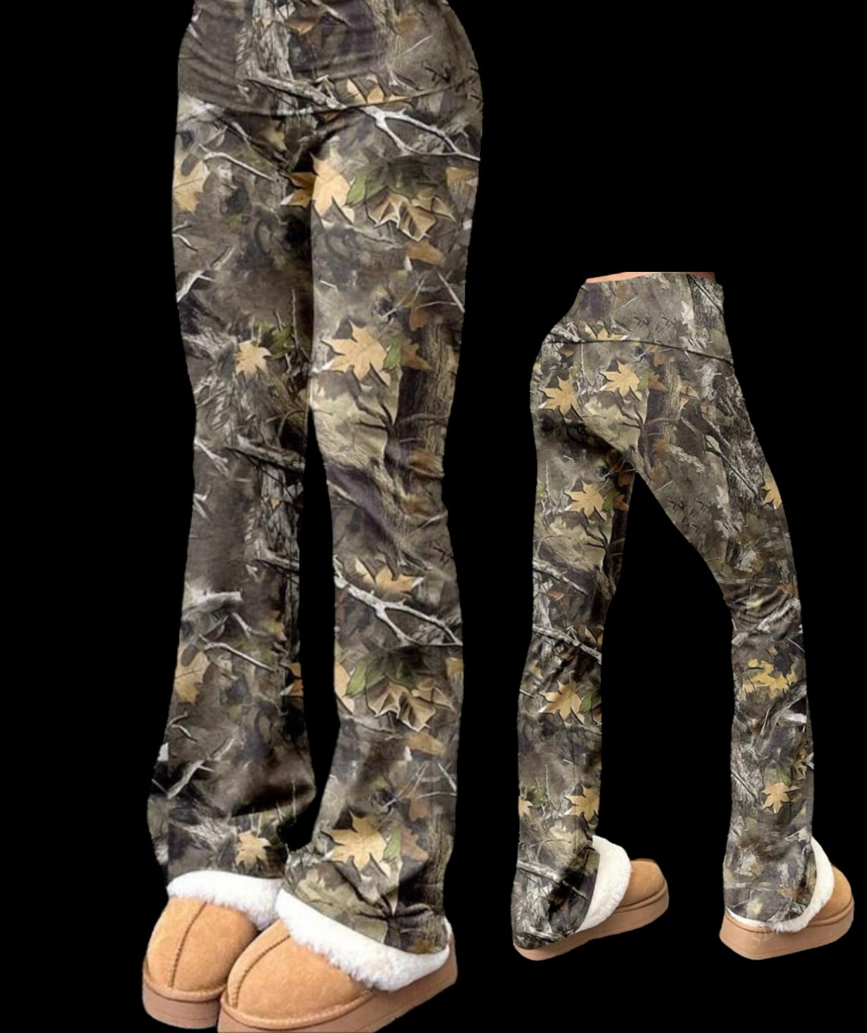 Retro Camo Wide Waist Flare Pants