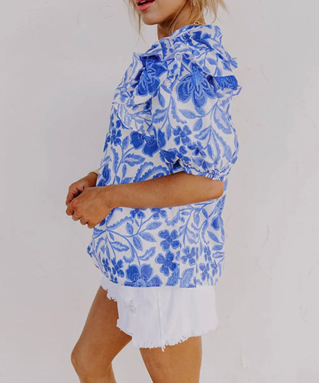 Floral Ruffled Bubble Blouse