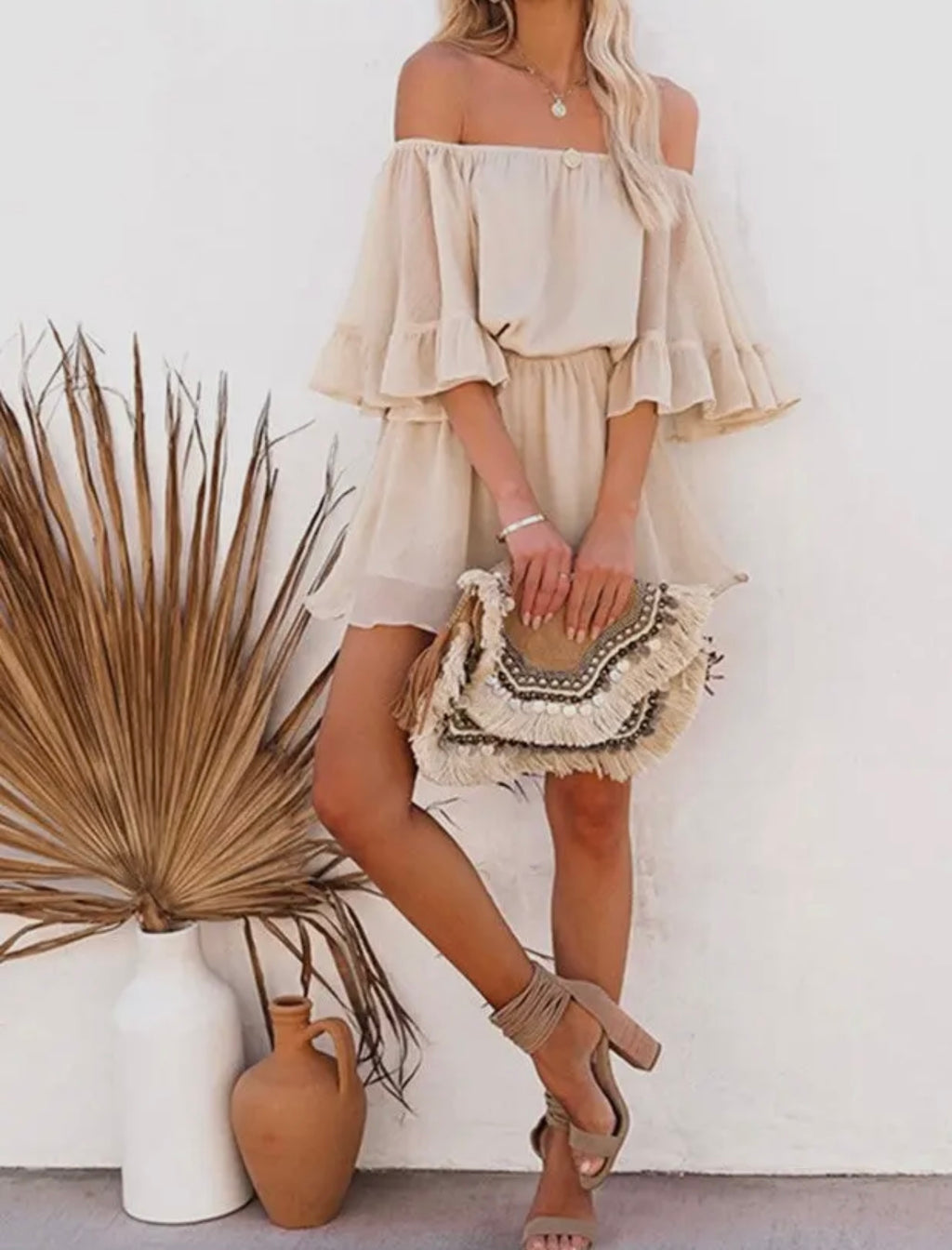 Off Shoulder Bell Sleeve Romper