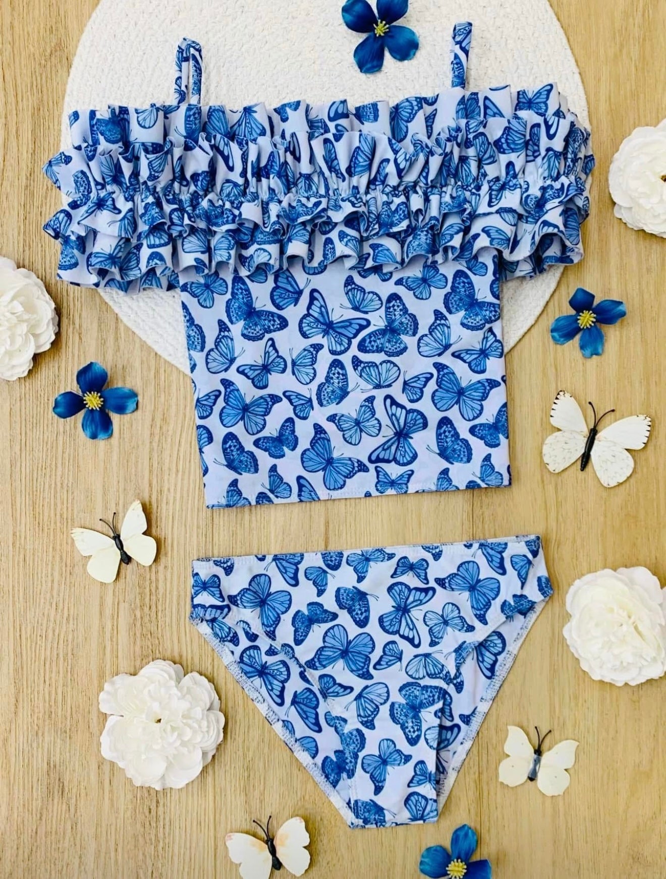 Fluttering Butterflies Ruffle Tankini 2pc Swim Set