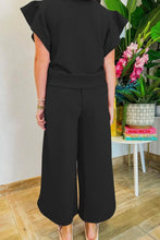 Load image into Gallery viewer, Textured Ruffled Sleeve Zipped Top and Wide Leg Pants Set
