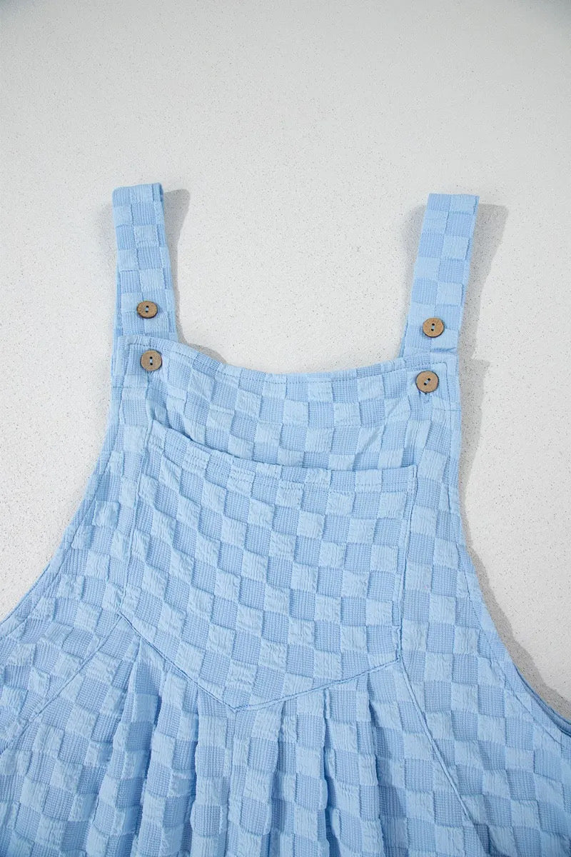 Checkered Pocket Wide Leg Overalls