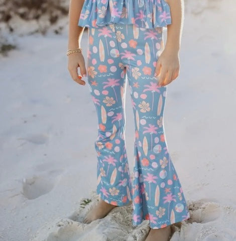 Dusty Blue & Pink Surf Flare Pants Set