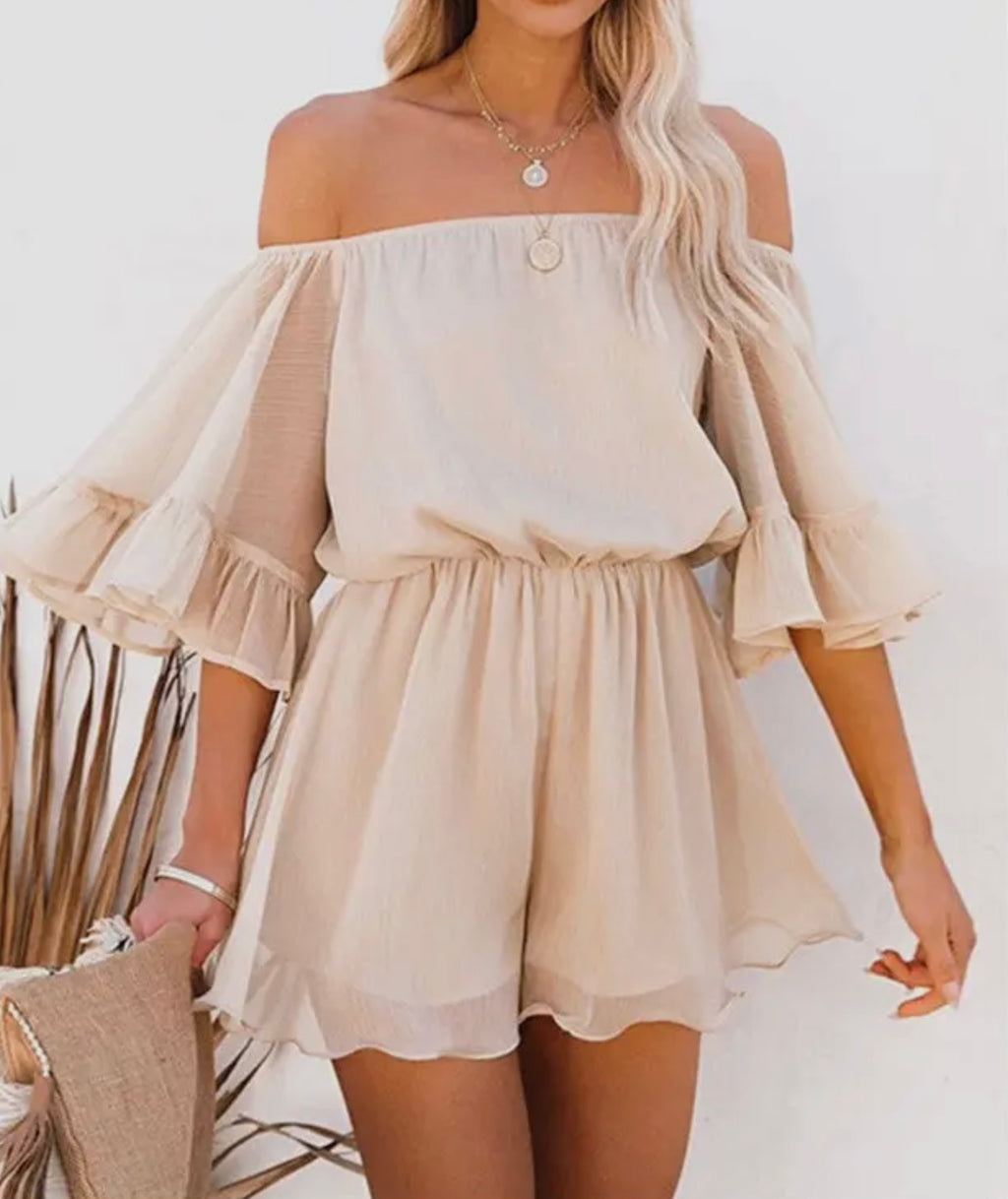 Off Shoulder Bell Sleeve Romper