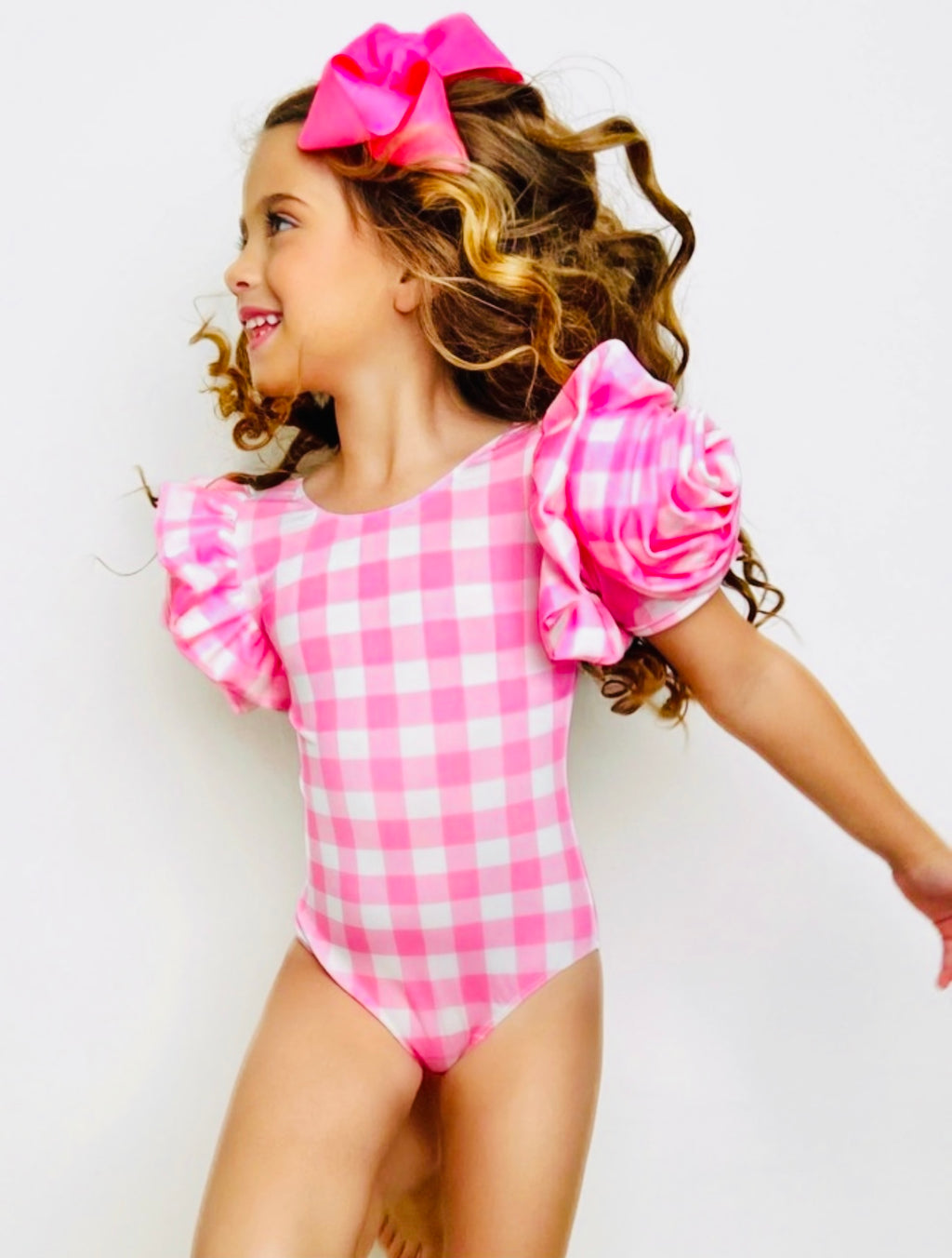 Gingham Rose Shoulder One Piece Swimsuit