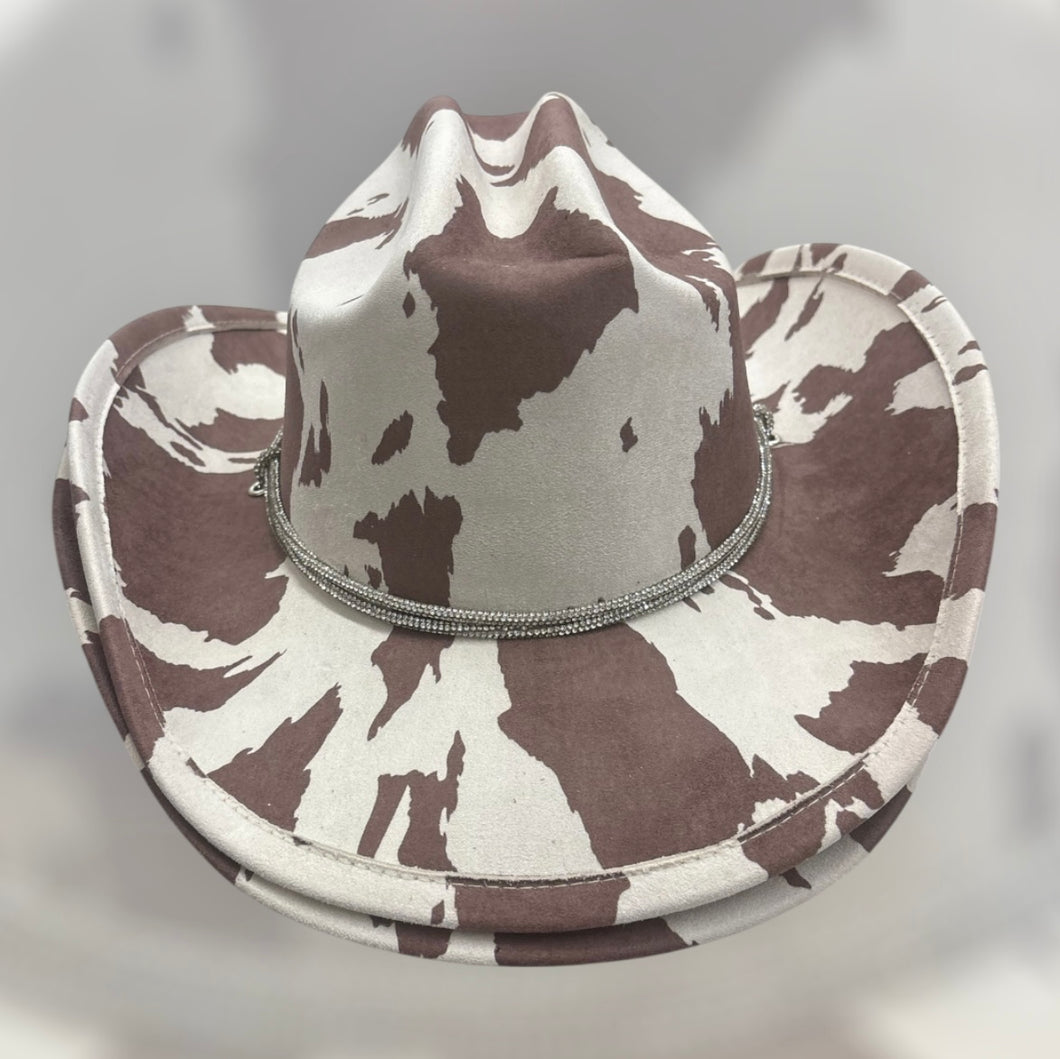 Brown/White Cow Print Cowgirl Hat