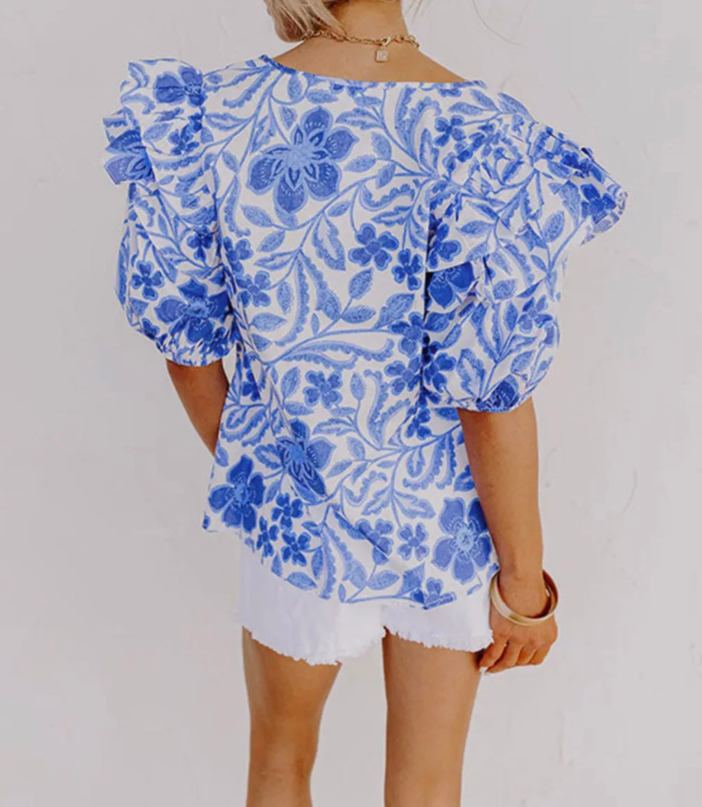 Floral Ruffled Bubble Blouse