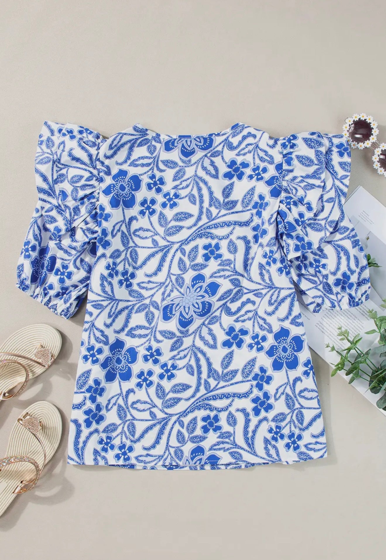 Floral Ruffled Bubble Blouse