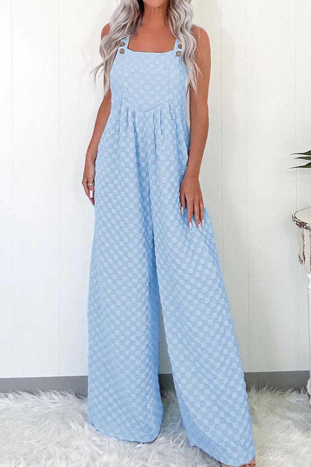 Checkered Pocket Wide Leg Overalls