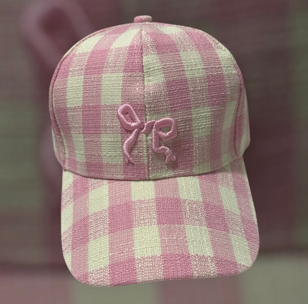 Embroidery Gingham Pink Checkered Hat