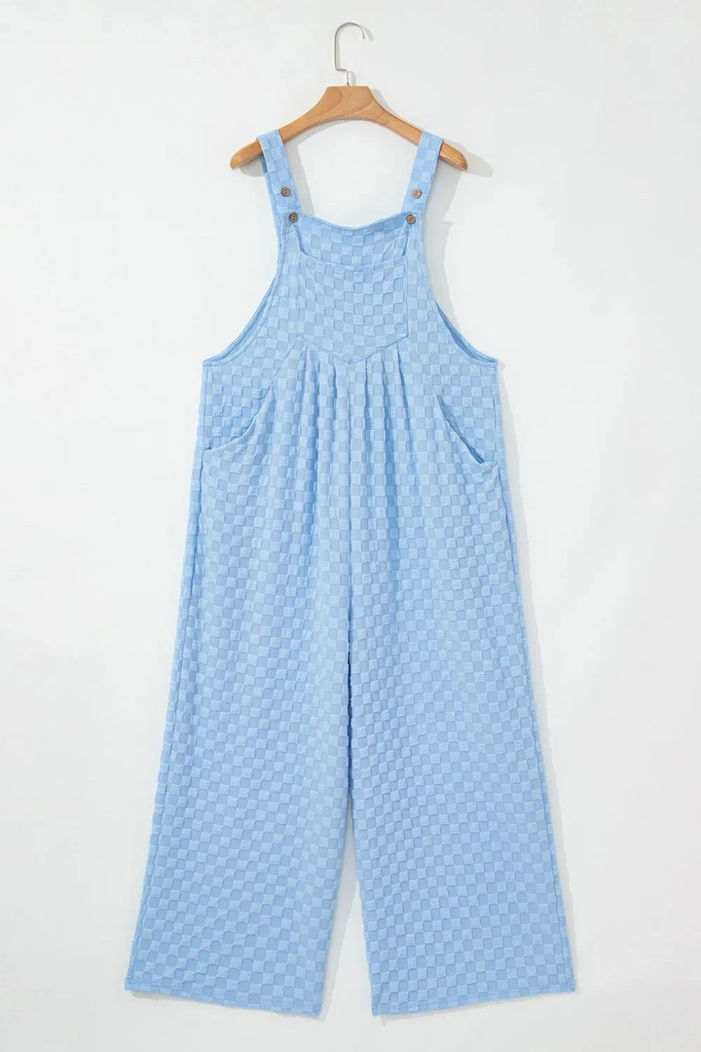 Checkered Pocket Wide Leg Overalls