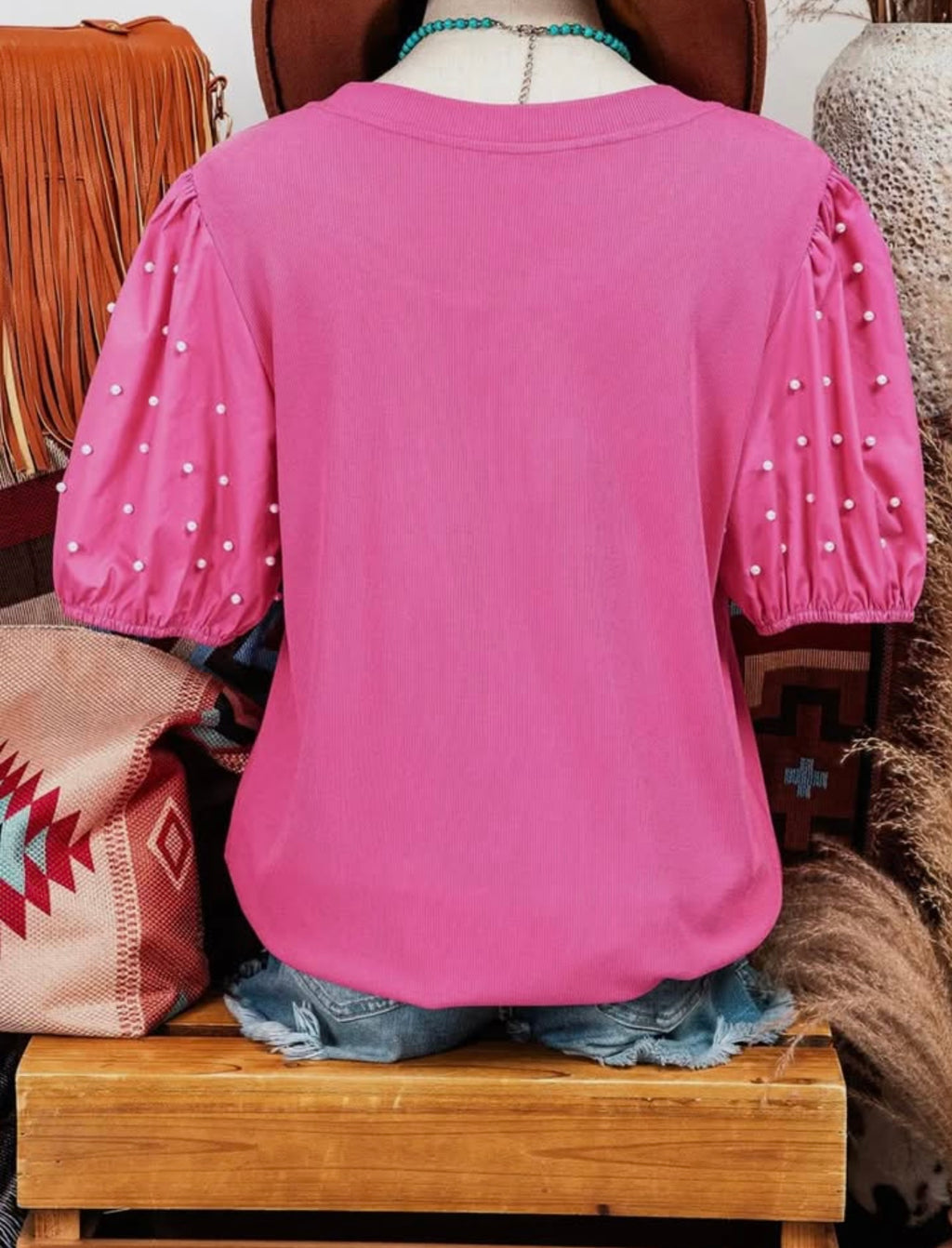 Pearl Beaded Puff Blouse