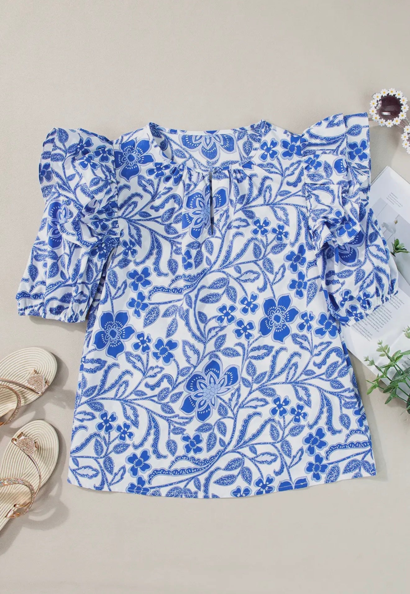 Floral Ruffled Bubble Blouse