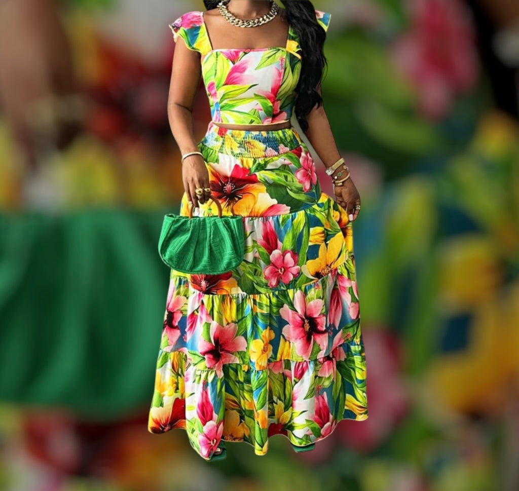 Floral Tropical Midi Skirt Set