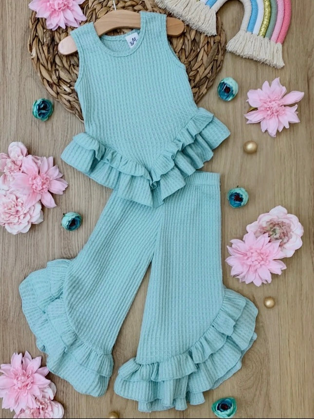 Mint Ruffle Hem Top & Palazzo Pants