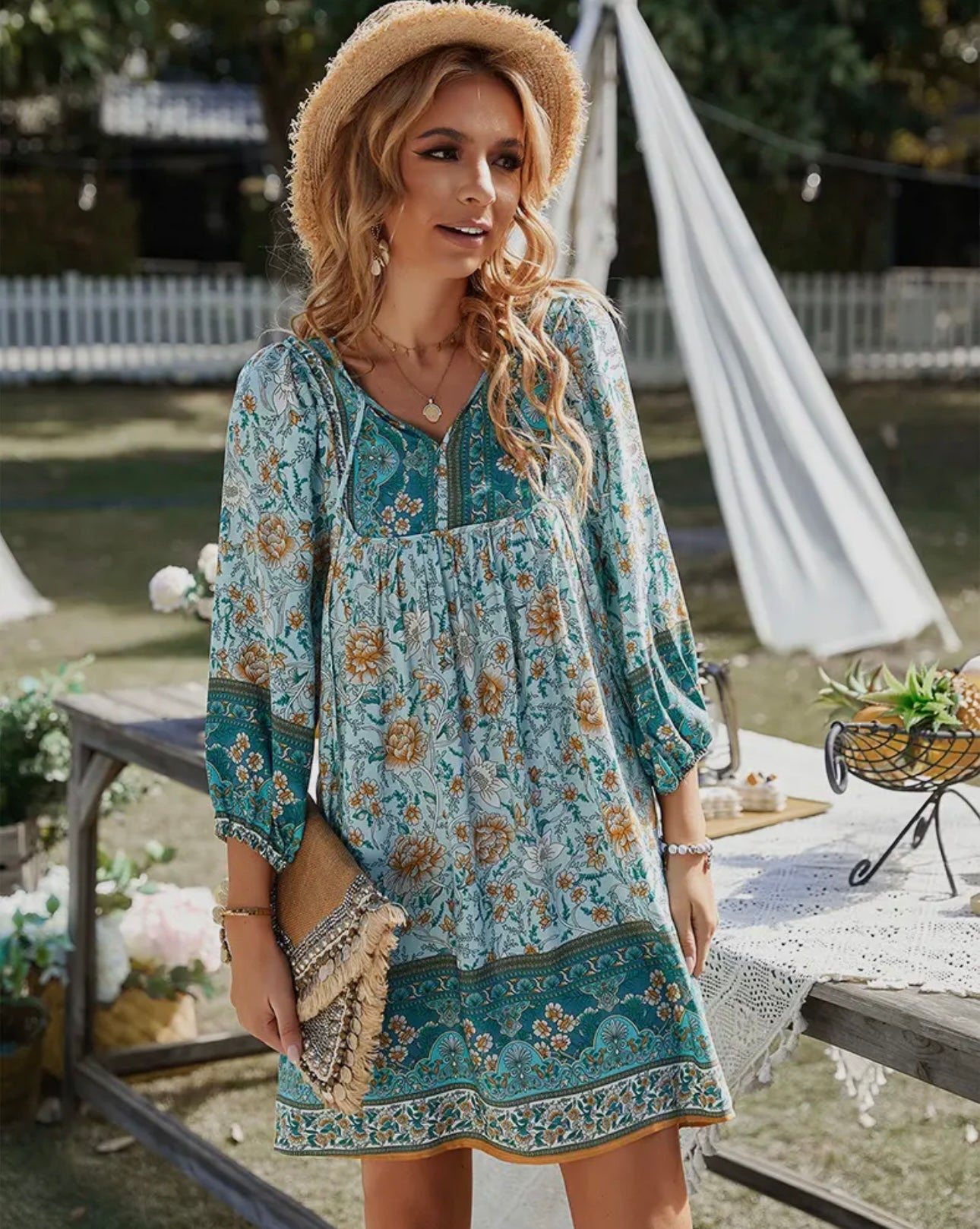 Bohemian Neck Tie Vintage Dress