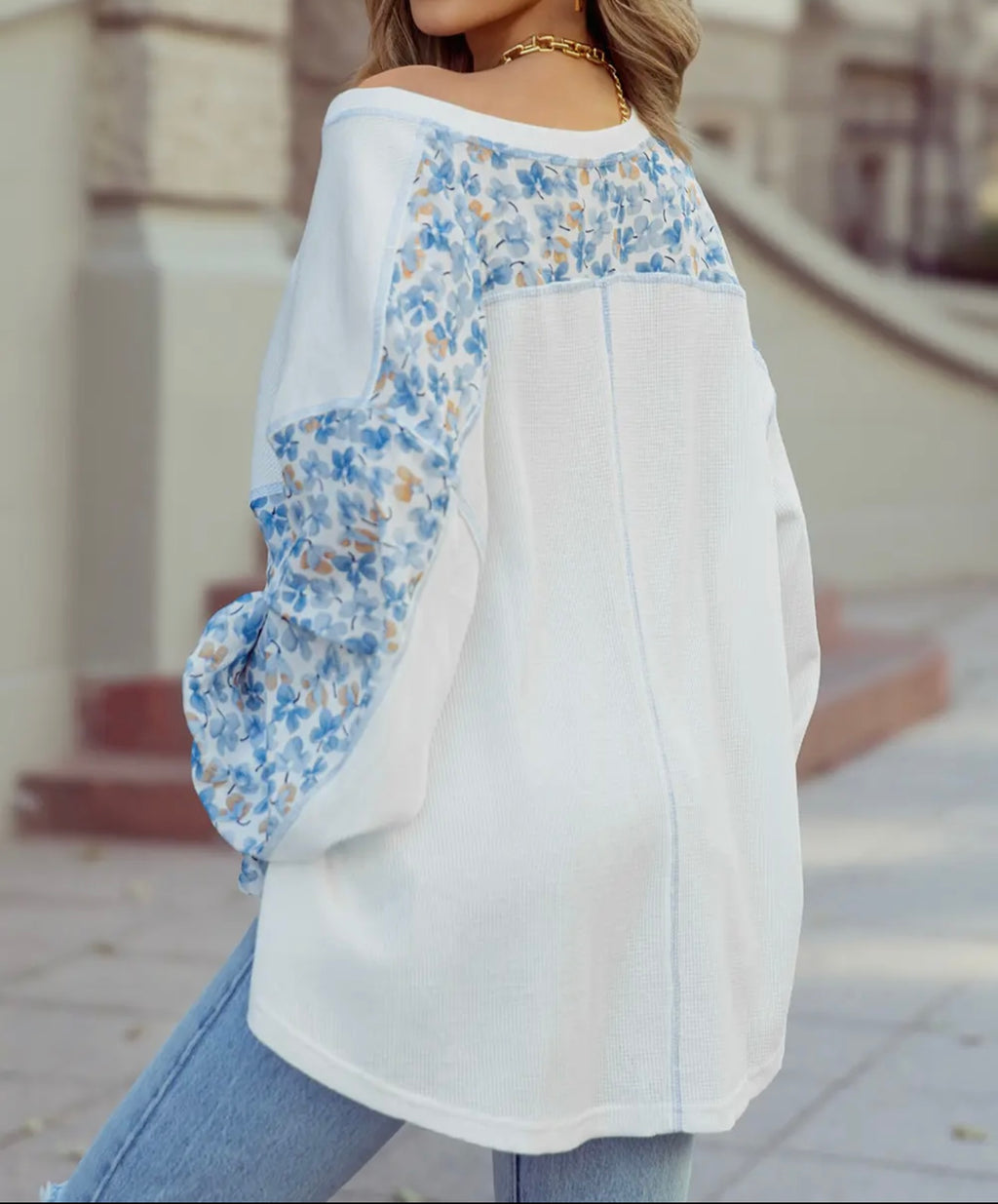Abstract Floral Patchwork Batwing Blouse
