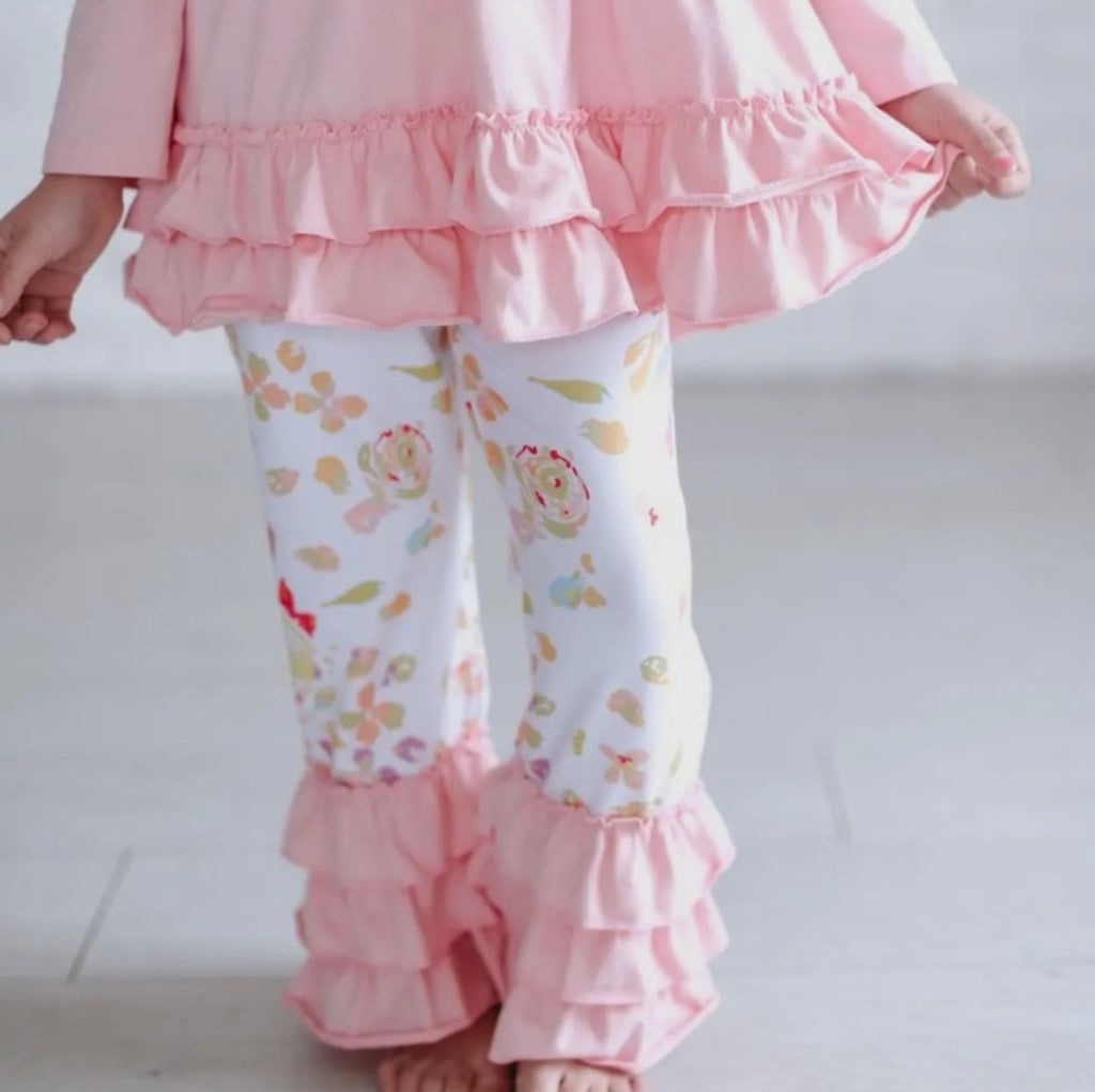 Pink Ruffle Top & Floral Pants Set