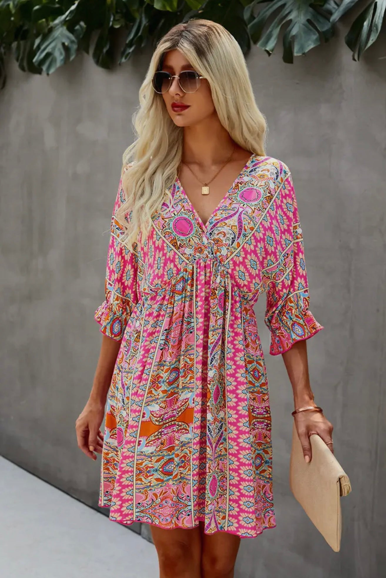 Half Sleeve V Neck Dress