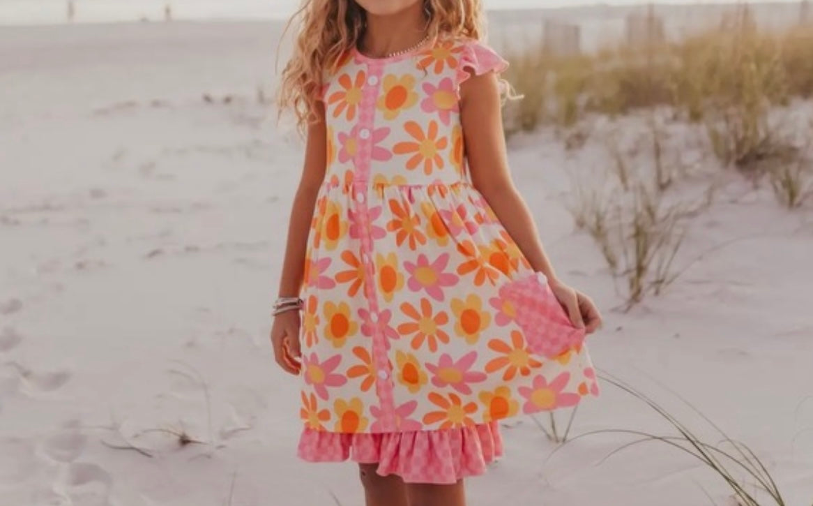 Pink & Tangerine Retro Flower Dress