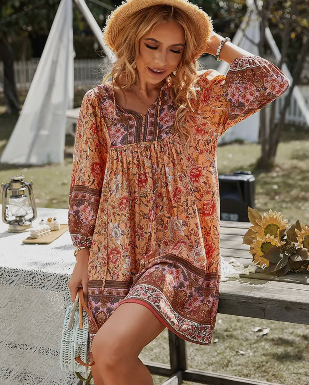 Bohemian Neck Tie Vintage Dress