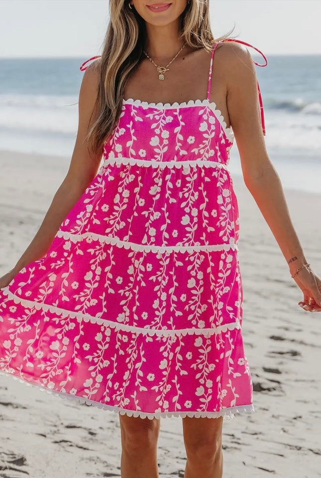 Floral Ric Rac Sleeveless Mini Dress