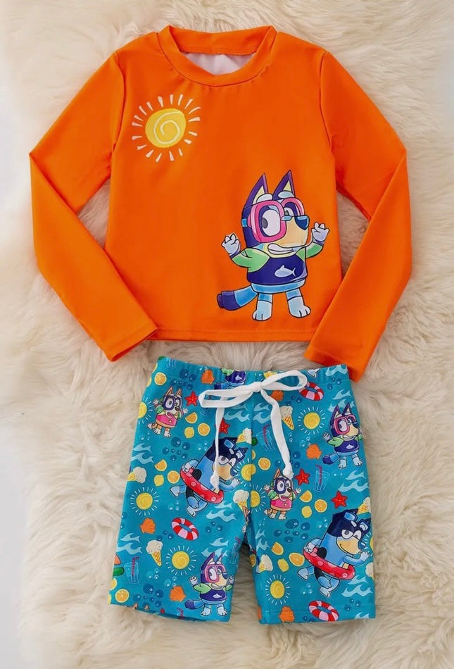 Bluey 2 piece Boys Orange Swim Set