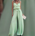 Half-Placket Wide Leg Loose Casual Jumpsuit