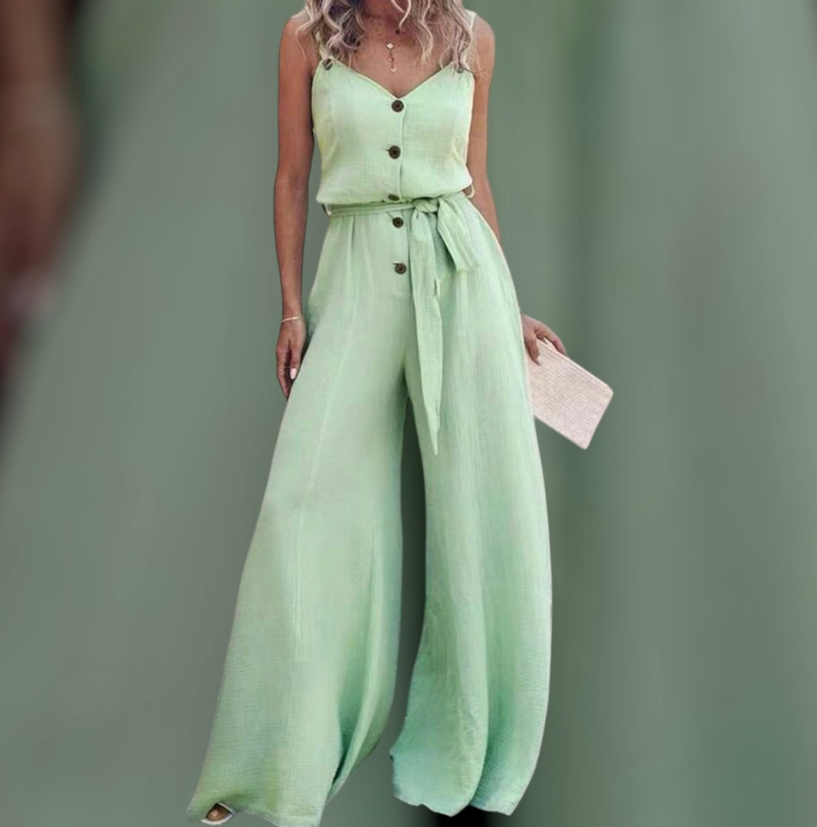 Half-Placket Wide Leg Loose Casual Jumpsuit