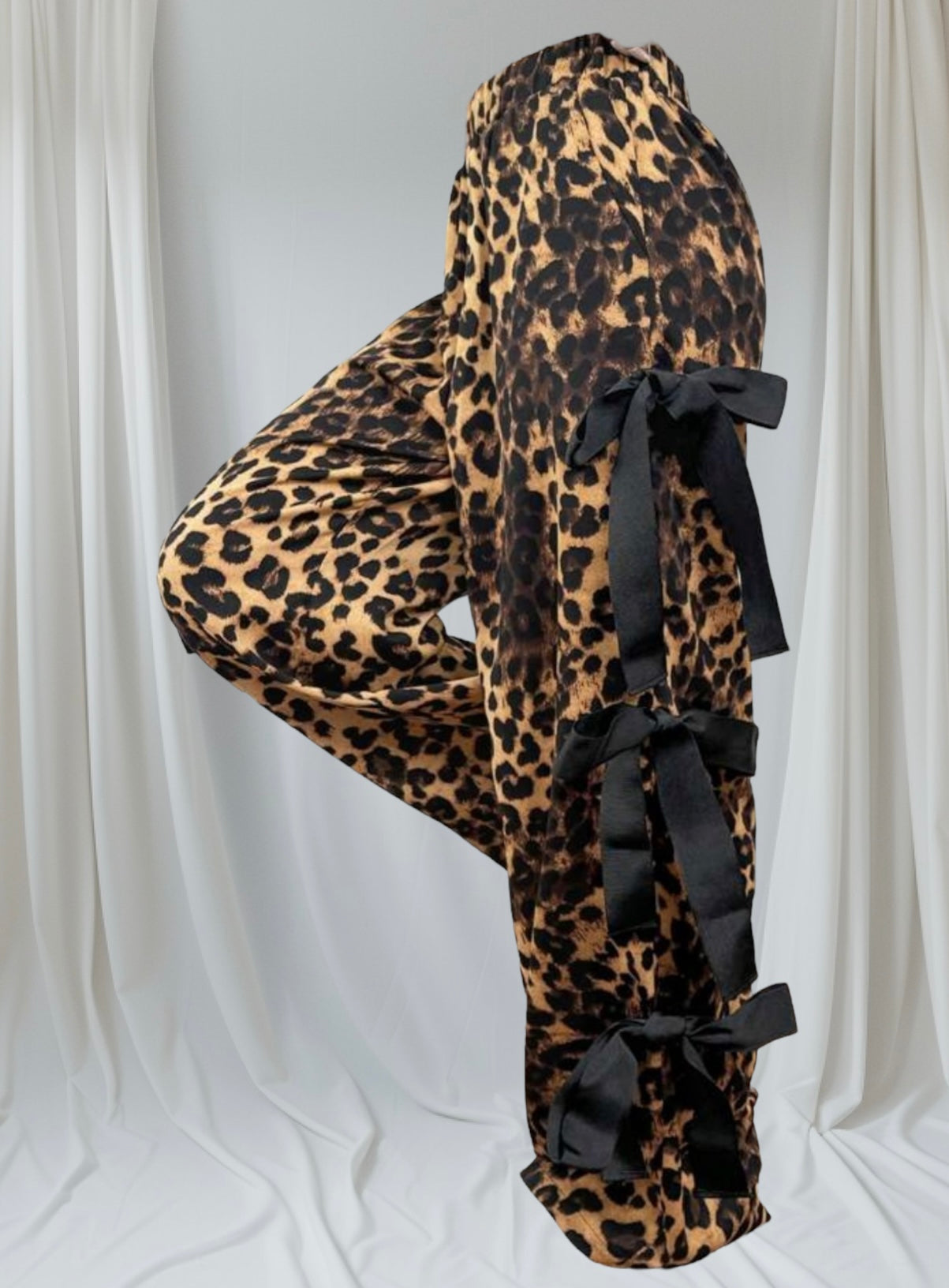 Leopard Print Wide Leg Bow Pants
