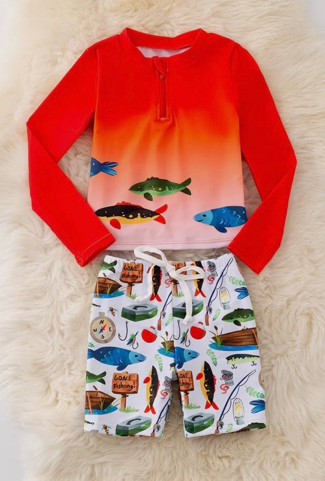 Gone Fishing 2 pc Boys Swim Set