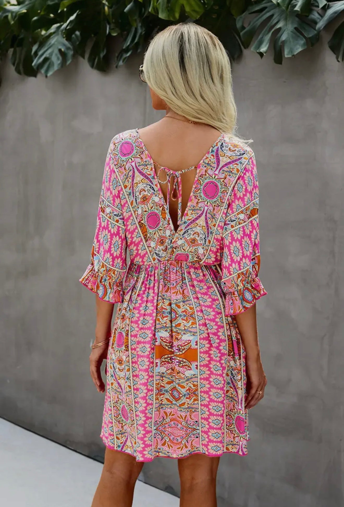 Half Sleeve V Neck Dress