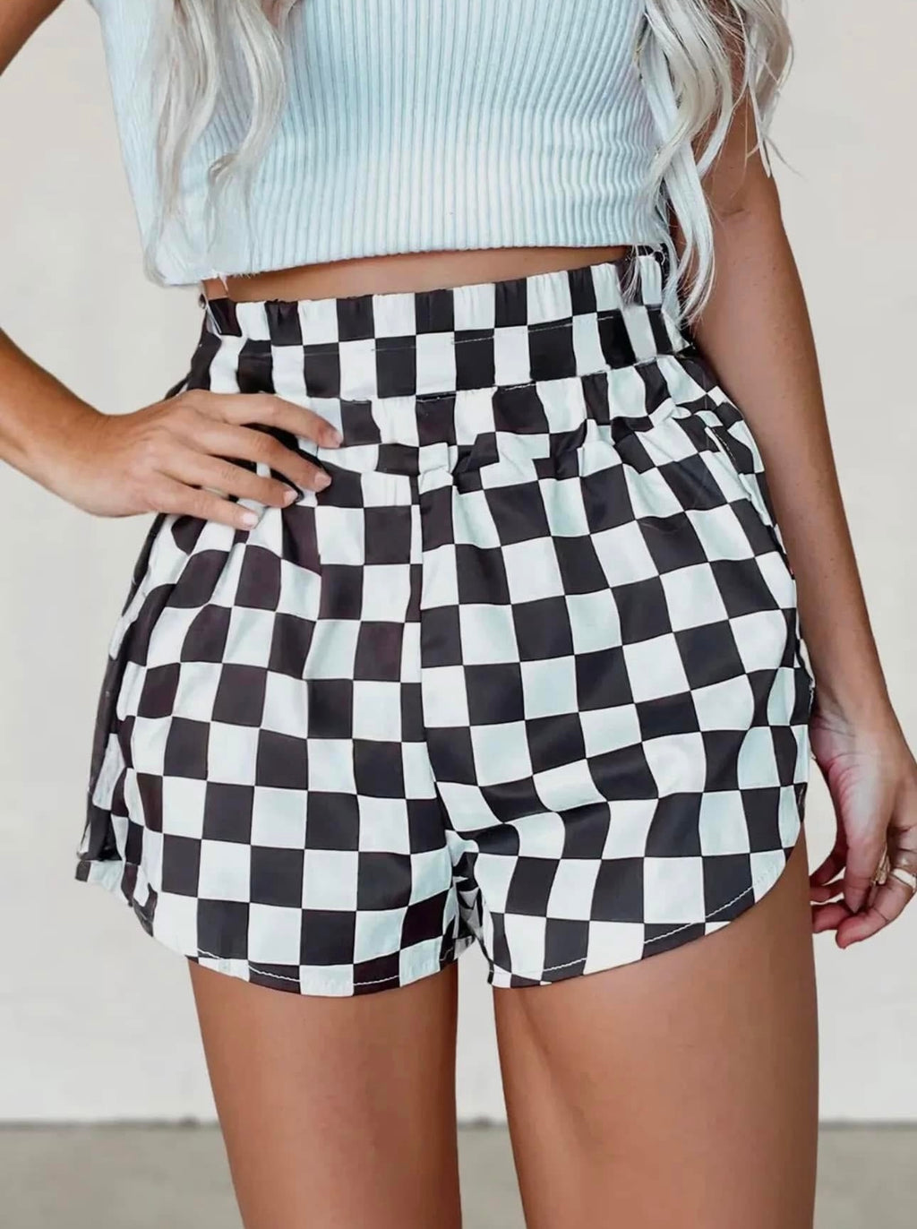 Checkered Print High Waist Shorts