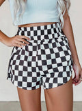 Checkered Print High Waist Shorts