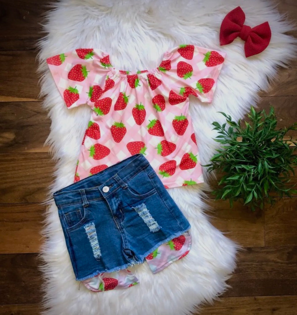 Strawberry Denim Short Set