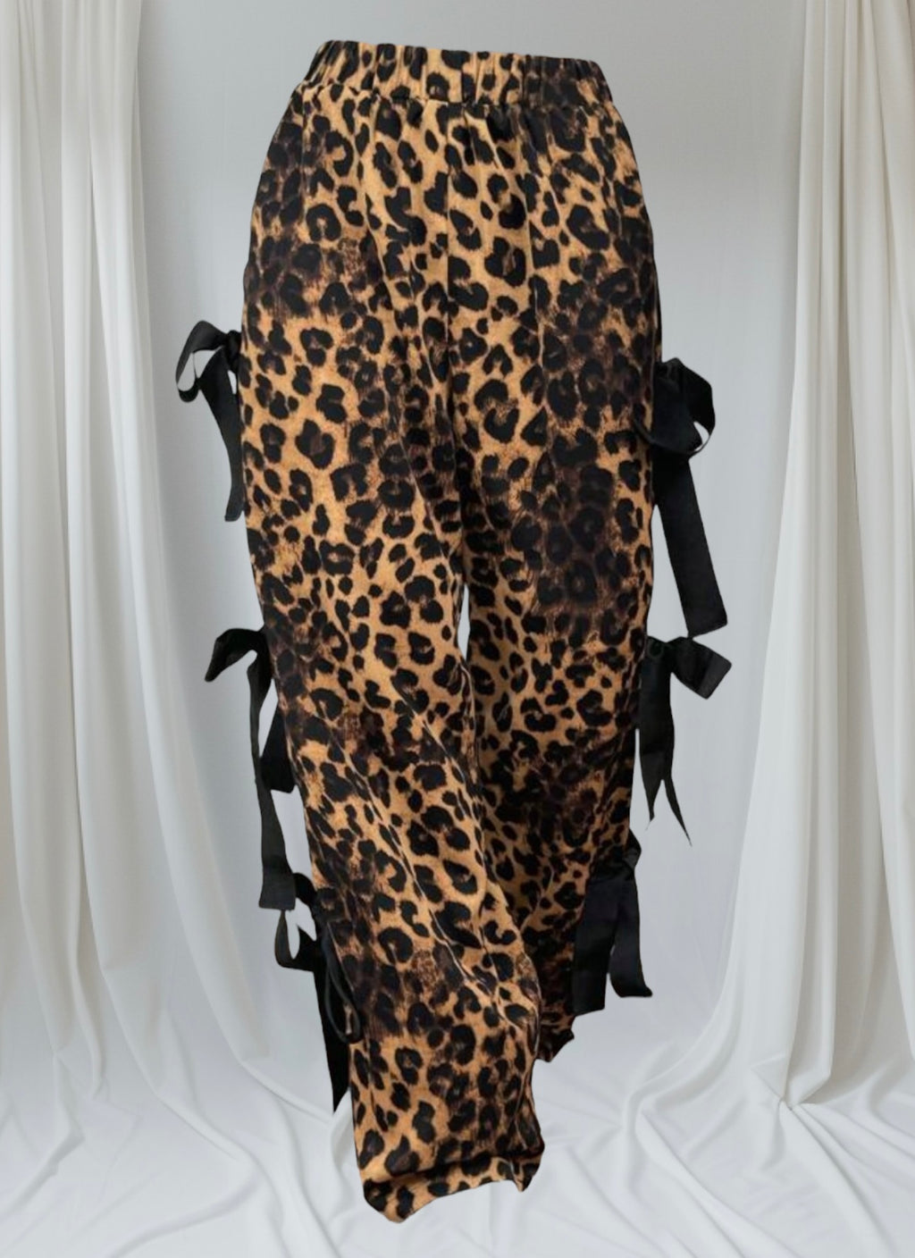 Leopard Print Wide Leg Bow Pants