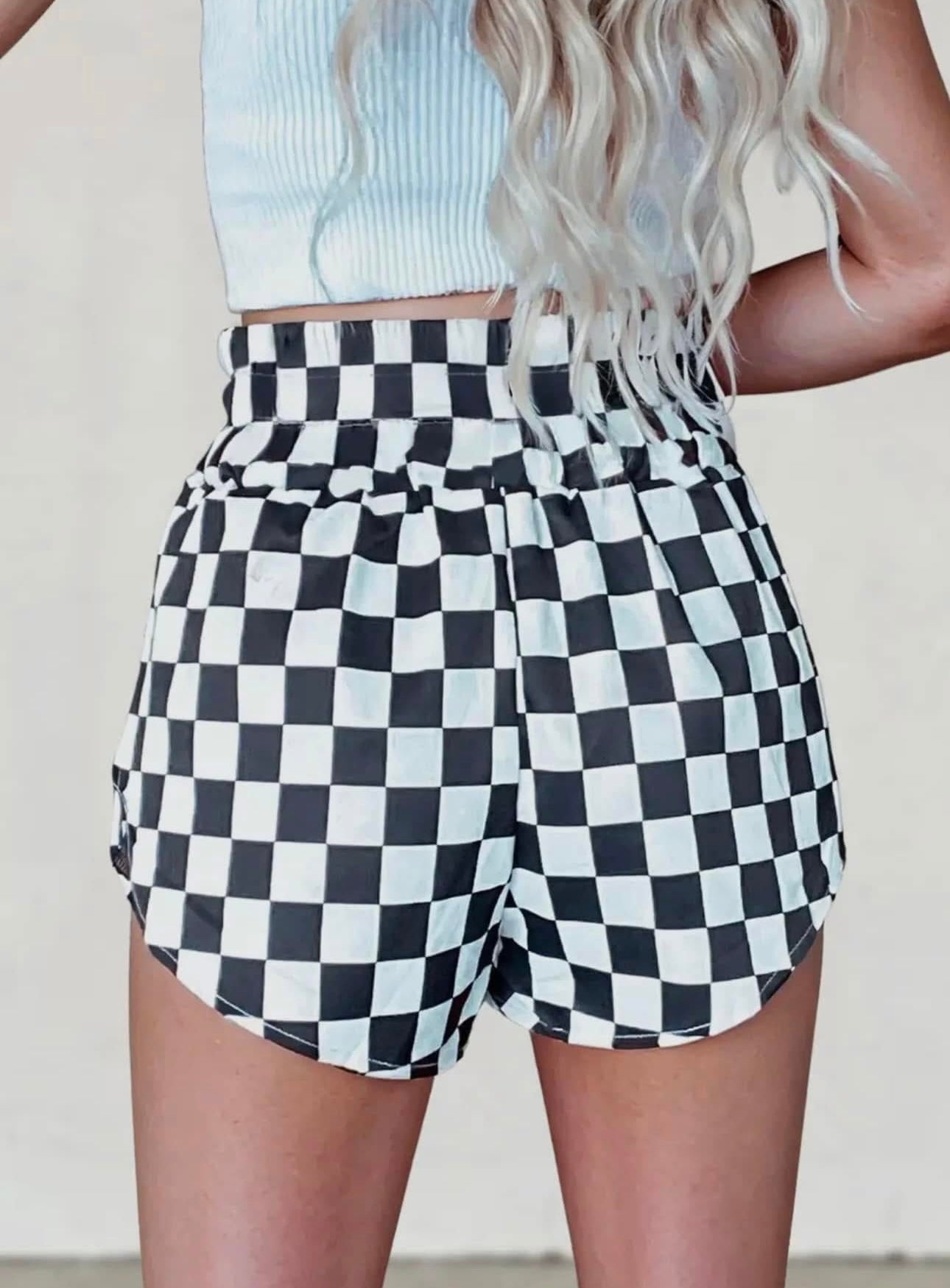Checkered Print High Waist Shorts