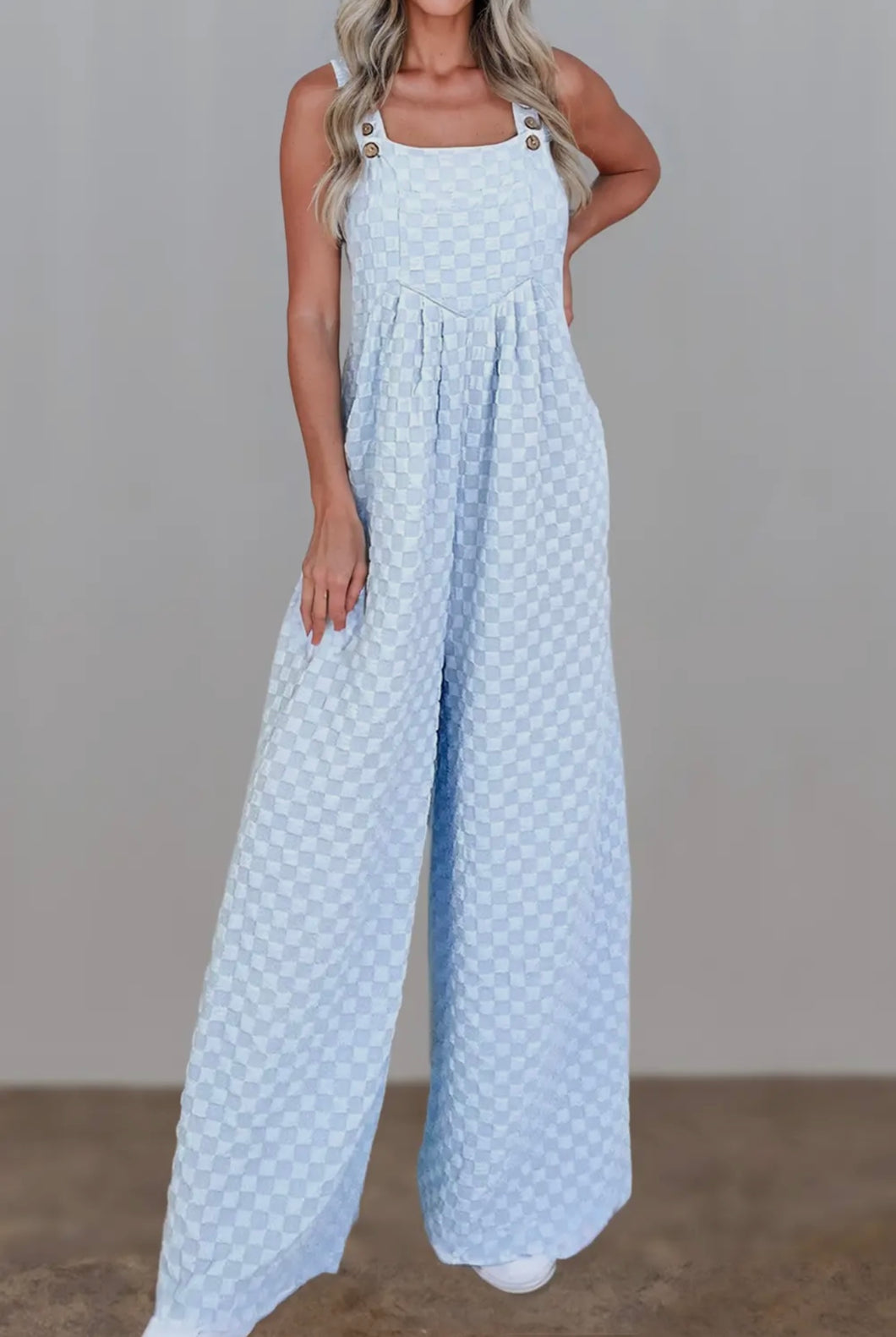 Checkered Pocket Wide Leg Jumpsuit