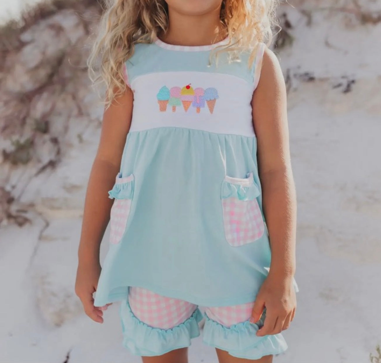 Ice Cream Gingham Ruffle Short Set