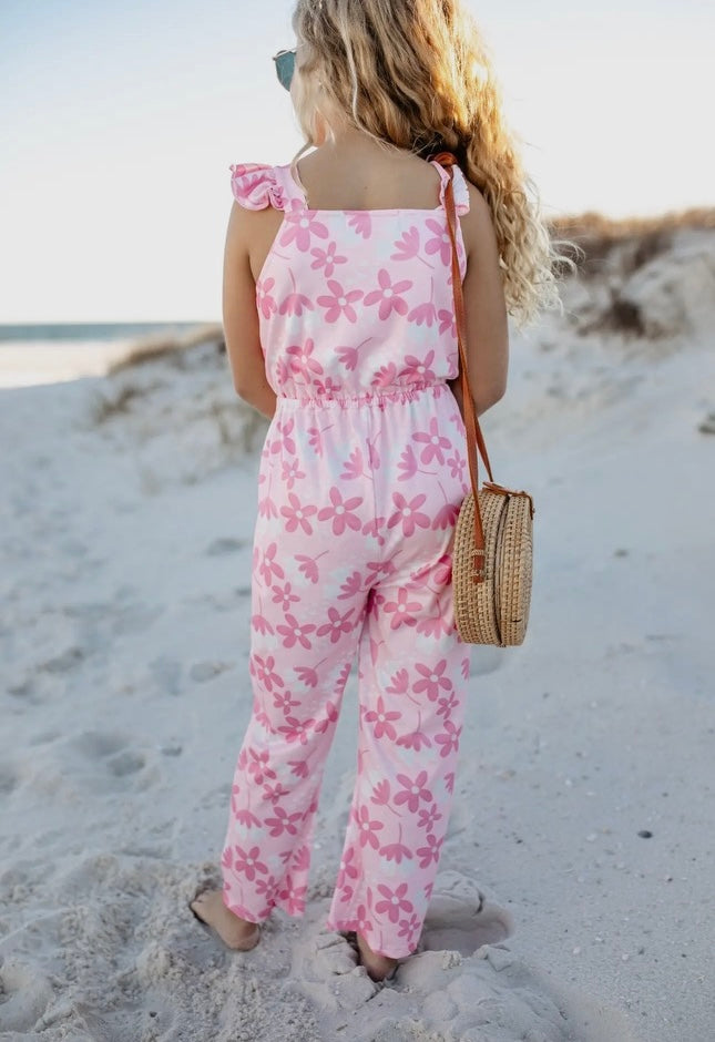 Floral Button Ruffle Pocket Jumpsuit