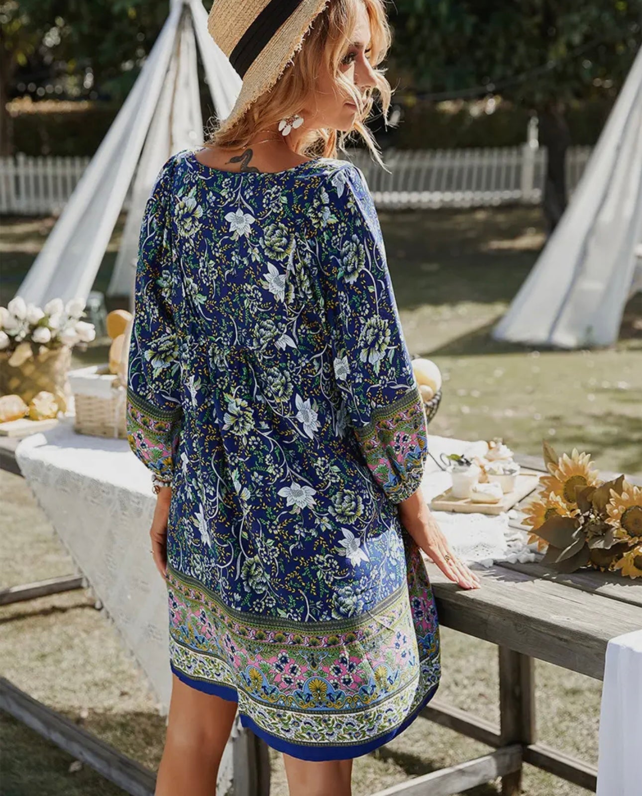 Bohemian Neck Tie Vintage Dress