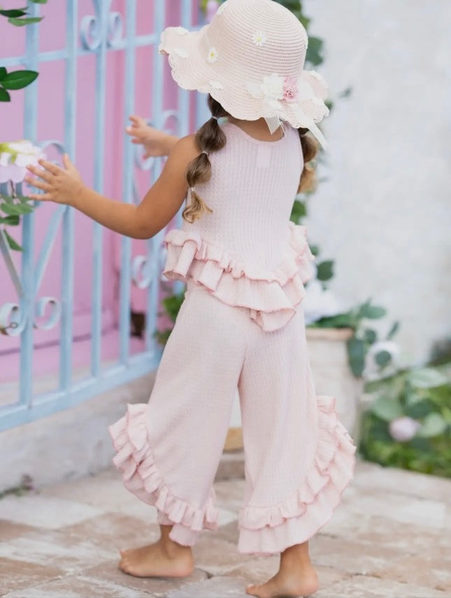 Pink Ruffle Hem Top & Palazzo Pants