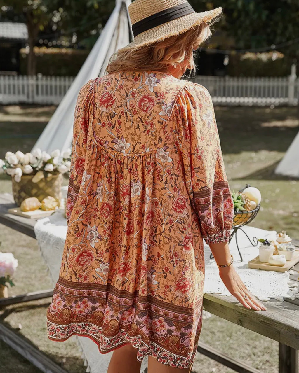 Bohemian Neck Tie Vintage Dress