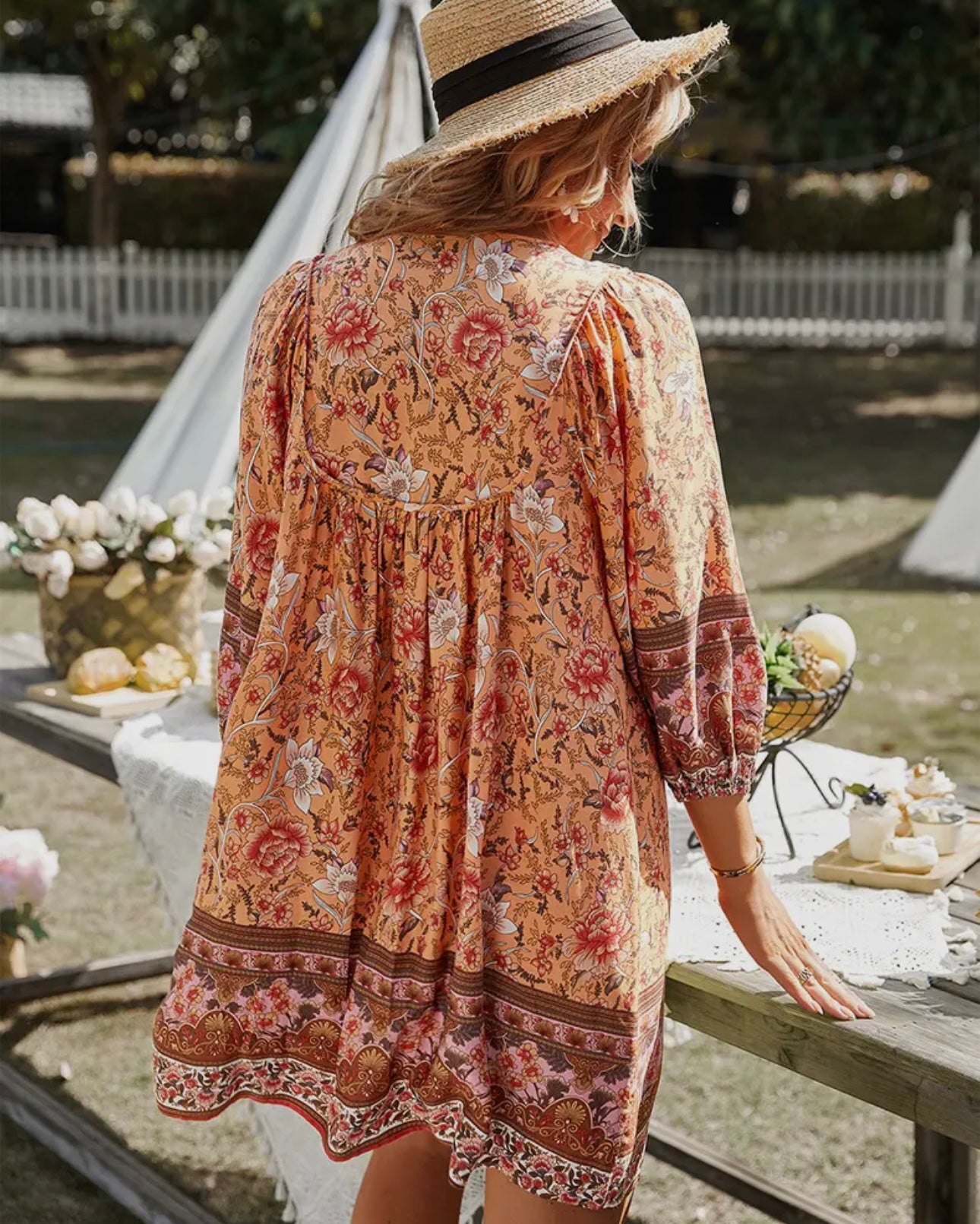 Bohemian Neck Tie Vintage Dress