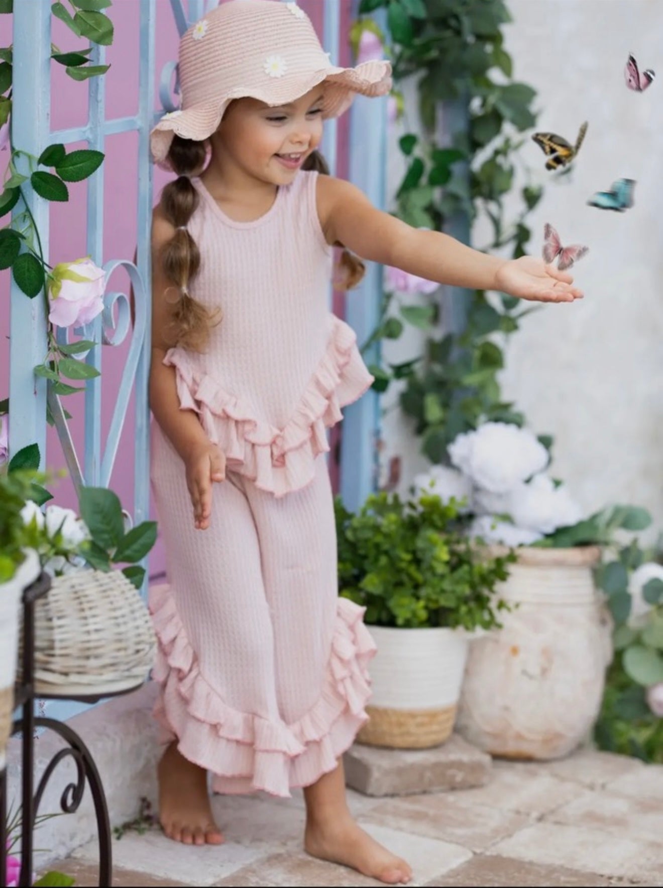 Pink Ruffle Hem Top & Palazzo Pants