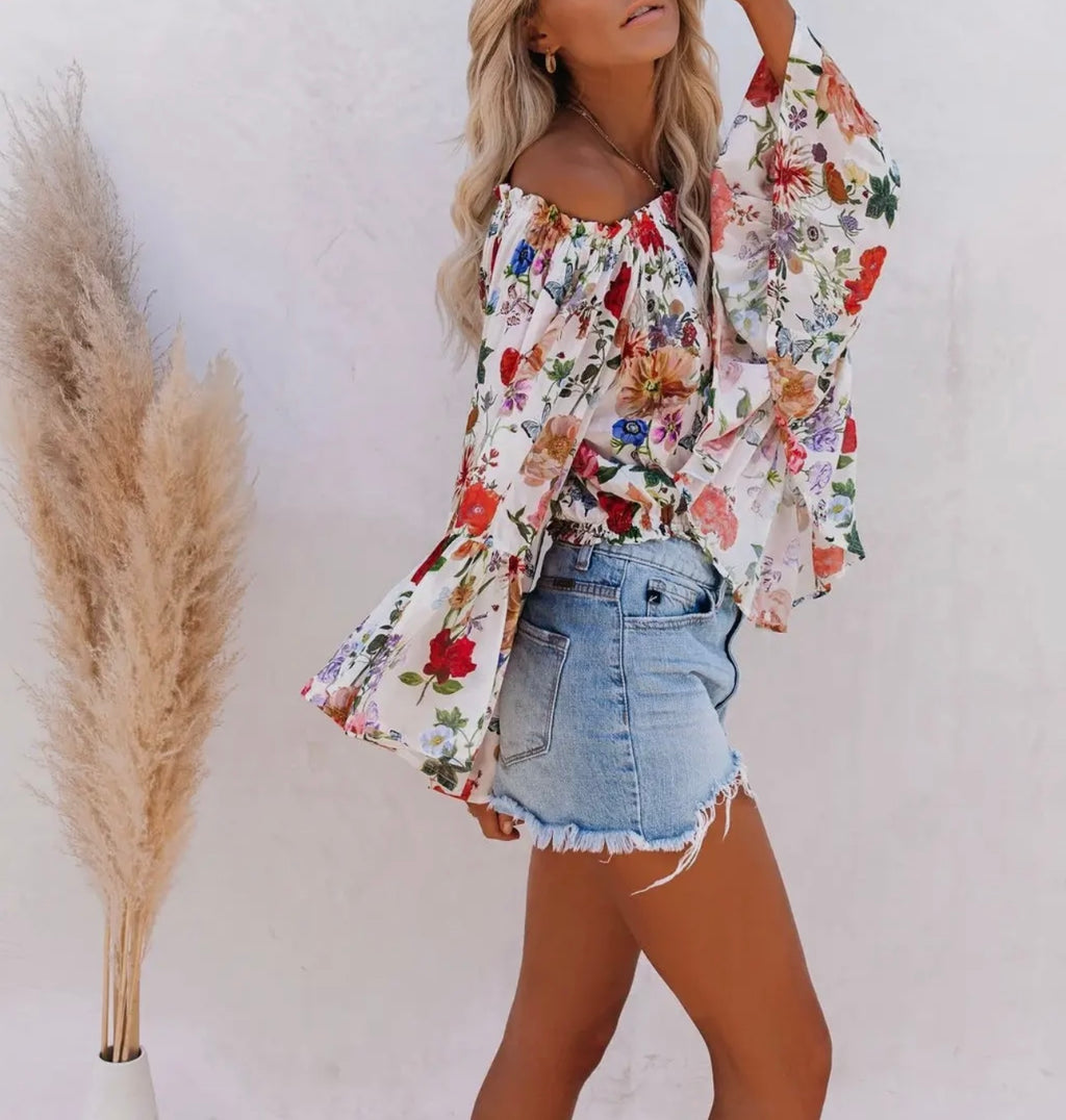 Women’s Printed Off Sleeve Blouse